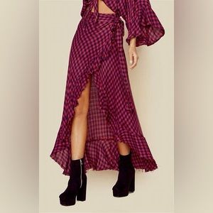 NWT Planet Blue Aura Flannel Skirt in Red and Black Plaid